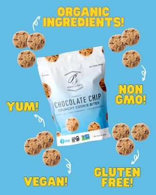 Bakeology Gluten Free Cookies - Crunchy Mini Vegan Cookie Bites - Gluten Free Dairy Free Snacks - Enjoy Plant Based Dessert Sweets - Made with Coconut Oil and Pure Ingredients - Chocolate Chip