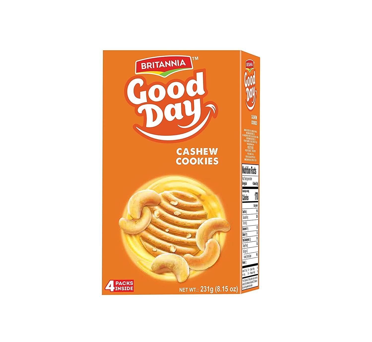 Britannia Good Day Cashew Cookies Family Pack 8.15oz 231g - Breakfast &amp; Tea Time Snacks - Delicious Grocery Cookies Pack of 1