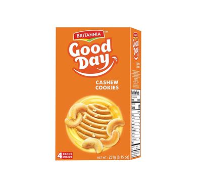 Britannia Good Day Cashew Cookies Family Pack 8.15oz 231g - Breakfast &amp; Tea Time Snacks - Delicious Grocery Cookies Pack of 1
