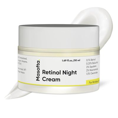 Masofta Retinol Night Cream with 0.1 Retinol, Bakuchiol &amp; Squalene, Men &amp; Women 1.69 fl.oz.50 GMS