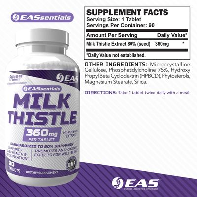 EAS Milk Thistle 360mg Supports Liver Health &amp; Detoxification Better Absorption with Cyclosome Delivery 90 Tablets