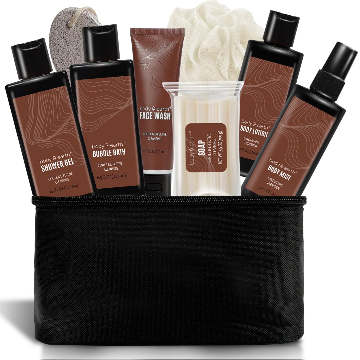 Bath and Body Gift Baskets for Men Body &amp; Earth Sandalwood Mens Bath Set with Body Lotion, Face Wash, Shower Gel, Bubble Bath, Loofah &amp; More, Gift Set for Men,regalos para hombre,Christmas Gifts