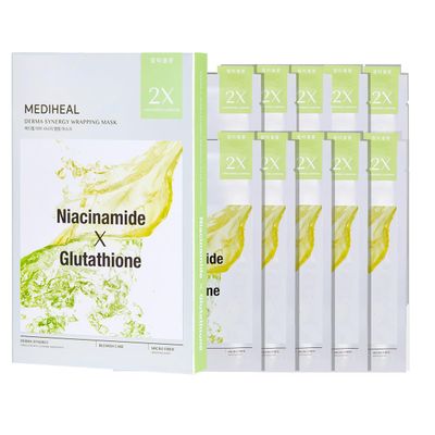 Mediheal Derma Synergy Wrapping Mask for Blemish Care 10 Packs - Improved Blemish and Skin Brightening with Niacinamide, Glutathione