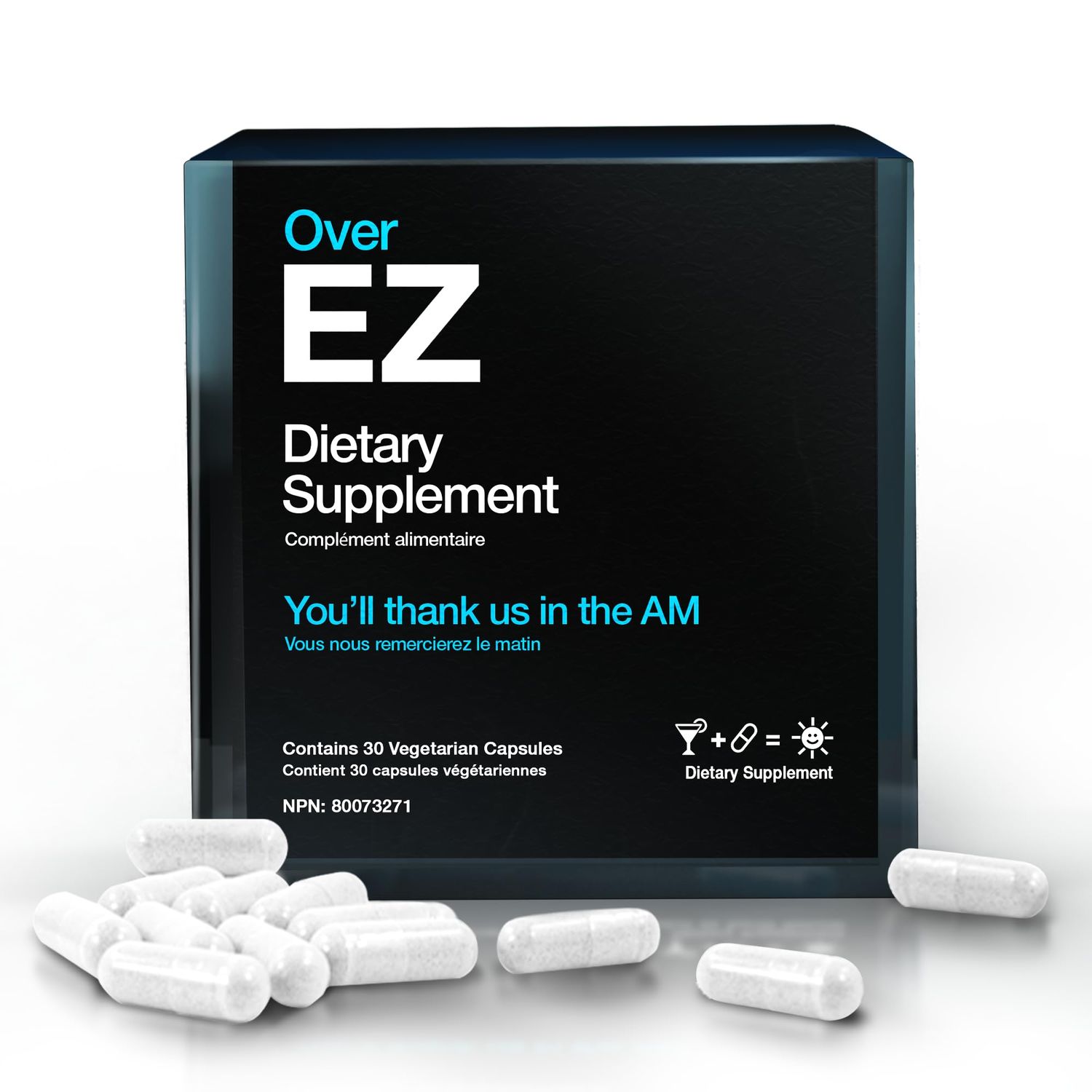 OVER EZ Pre-Drink Supplement - 1.30 x Serving Party Recovery &amp; Prevention Pills for a Night Out &amp; Better Mornings, Milk Thistle, Amino Acids, Vitamin Bs 30 Servings