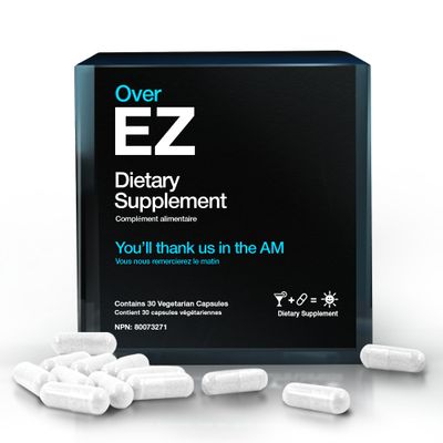 OVER EZ Pre-Drink Supplement - 1.30 x Serving Party Recovery &amp; Prevention Pills for a Night Out &amp; Better Mornings, Milk Thistle, Amino Acids, Vitamin Bs 30 Servings