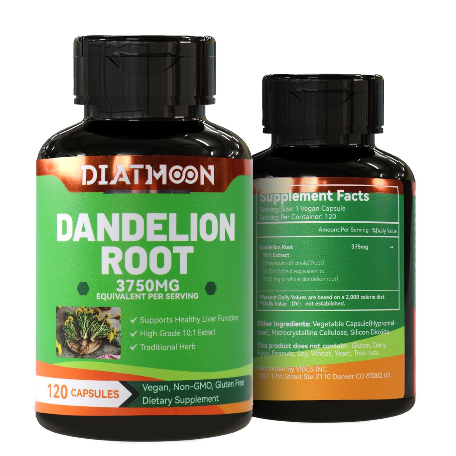 DDIATMOON Dandelion Root Supplement 3750mg, 100 Vegetarian, Non-GMO, Gluten Free, 240 Capsules, 8 Month Supply
