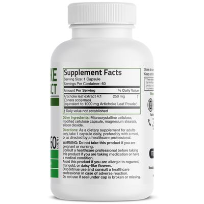 Bronson Artichoke Leaf Extra Strength Supports Healthy Digestion Healthy Liver Function, Non-GMO, 60 Vegetarian Capsules