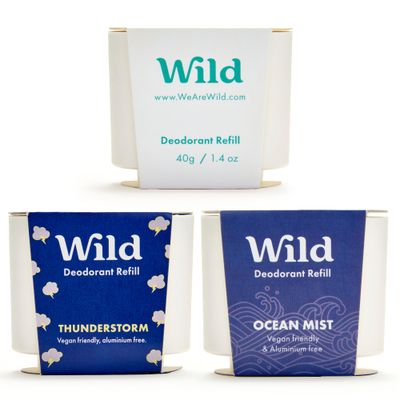 Wild - Refillable Deodorant Variety Pack with Clean Fresh Scents - Aluminum Free - Scents Include Fresh Cotton &amp; Sea Salt, Ocean Mist &amp; Thunderstorm - Long Lasting Protection