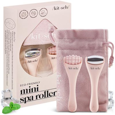 Kitsch Mini Facial Roller &amp; Ice Face Roller Skin Care Tool Set for Women - Face Massager for Puffy Eyes, Cold Therapy, Lymphatic Drainage Massager, Self Care Gifts for Women &amp; Men - Blush