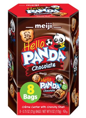 Meiji Cookies, Chocolate Creme Filled - 6 oz, Pack of 8, 64 Bags Total - Bite Sized Cookies with Fun Panda Sports