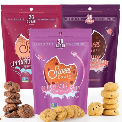 Sweet Logic Mini Cookies - Variety Pack - Double Chocolate Brownie, Cinnamon Churro Snickerdoodle, Chocolate Chip - Nut Free - Gluten Free - Keto - High Fiber - Non-GMO - Low Carbs - Low Sugar 3-pack