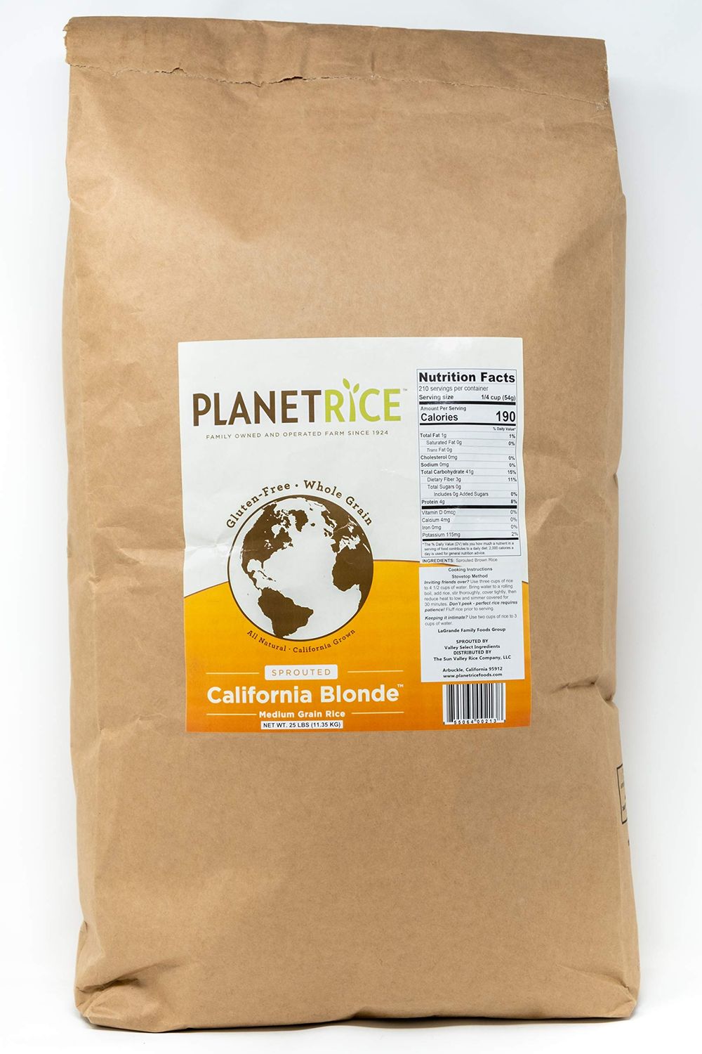 Planet Rice Bulk Sprouted Blonde Rice Bulk - Great for Bulk Rice Cooking - GABA Rice Gluten-Free, Vegan, Paleo, with 64 More Fiber - Soft and Chewy Texture - 25 lbs