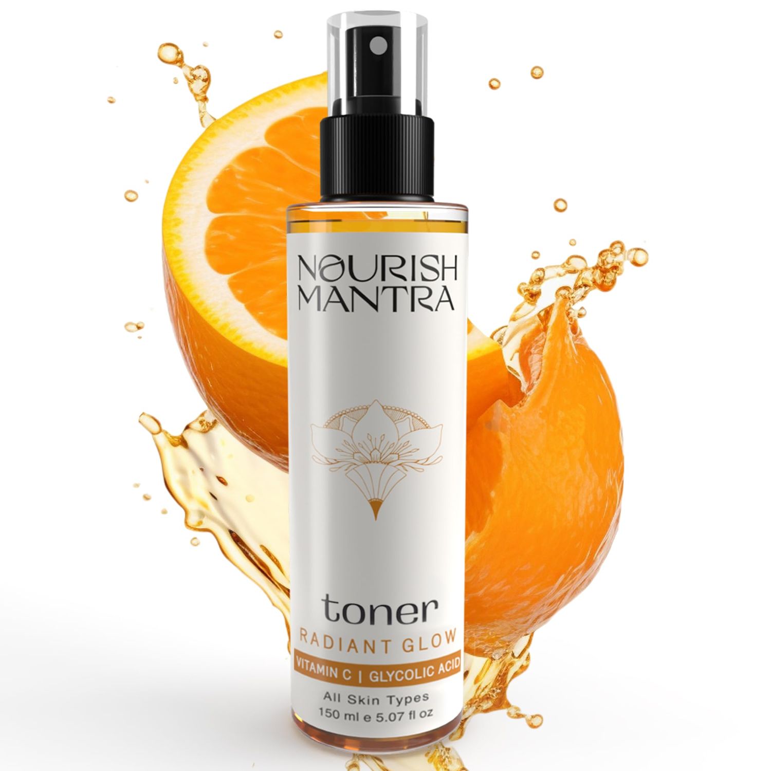 Nourish Mantra Radiant Glow TonerFace Toner Formulated with Vitamin C, Glycolic Acid, and Vitamin B5 Glowing Skin &amp; Pore Tightening Toner for Men &amp; Women 150ml