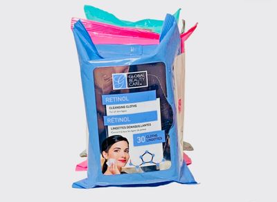 Global Beauty Care Deep Cleansing Facial Wipes - Moisturizing, Makeup Remover Wipes for All Skin Types, Infused with Firming Collagen, Retinol and Dead Sea Salts with 6 minerals.