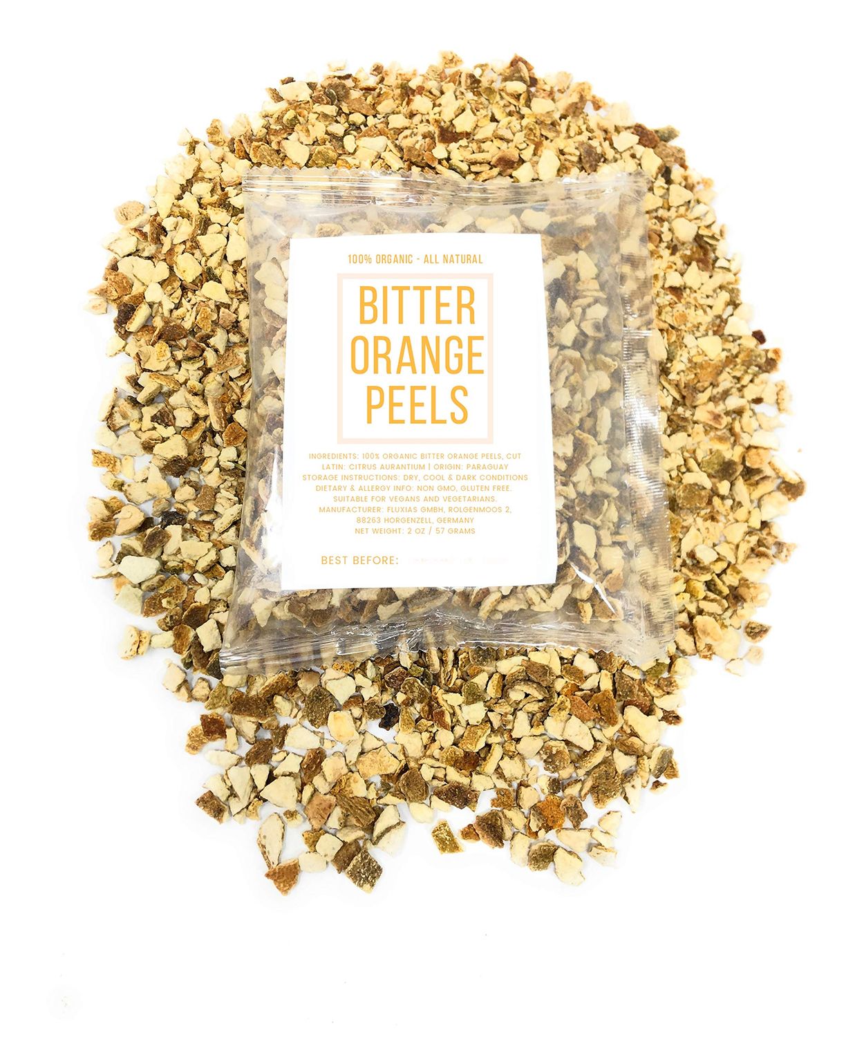Bitter Orange Peels Zest - Dried, Cut &amp; Natural Citrus Aurantium Peel - Net Weight: 2oz 57g