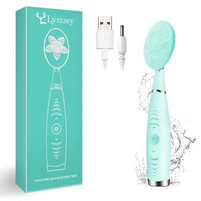 Sonic Facial Cleansing Brush, Lyrzzey Portable Handled Face Cleansing Brush with 5 Adjustable Speeds Vibrating Rechargeable Face Cleansing Brush for Deep Cleaning Gentle Exfoliating MassagingBlue