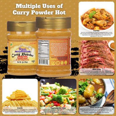 Rani Curry Powder Hot 11-Spice Authentic Indian Blend 3oz 85g PET Jar All Natural Salt-Free Vegan No Colors Gluten Friendly NON-GMO Kosher Indian Origin