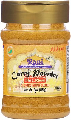 Rani Curry Powder Hot 11-Spice Authentic Indian Blend 3oz 85g PET Jar All Natural Salt-Free Vegan No Colors Gluten Friendly NON-GMO Kosher Indian Origin