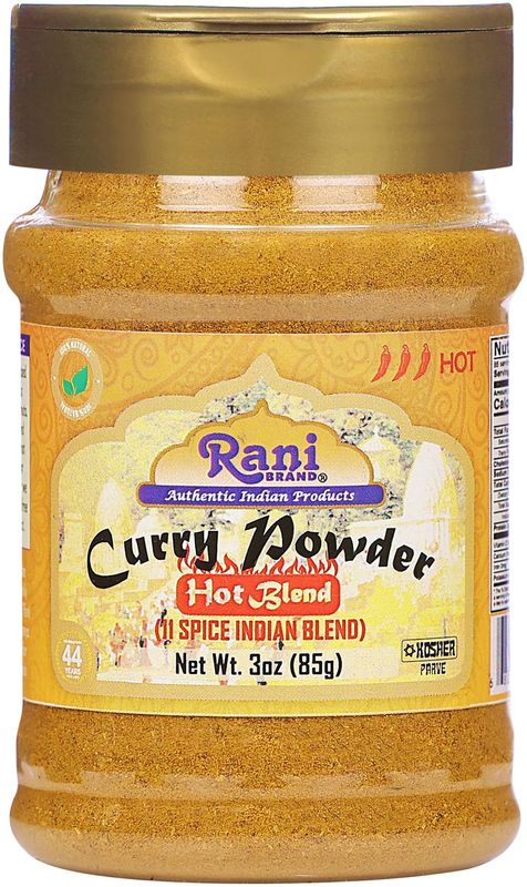 Rani Curry Powder Hot 11-Spice Authentic Indian Blend 3oz 85g PET Jar All Natural Salt-Free Vegan No Colors Gluten Friendly NON-GMO Kosher Indian Origin