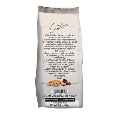 Mantova Cantucci with Chocolate Chunks, 7 oz. Pack of 2, Product of Italy, Traditional, Twice-Baked, Crunchy Biscotti, Sweet, Chocolatey, Crumbly Cookies Perfect as Breakfast, Snack and Dessert, Pa...