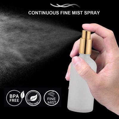 Glass Spray Bottle 3.4oz, Empty Frosted Perfume Atomizer, Fine Mist Spray,Gold Sprayer 2 PACK