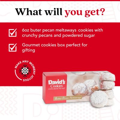 David's Cookies Gourmet Butter Pecan Meltaway Singles - Gourmet Cookie Snacks With Crunchy Pecans and Powdered Sugar - Pure Creamy Butter Recipe - Delicious Heavenly Flavors Food Gift 6 Oz