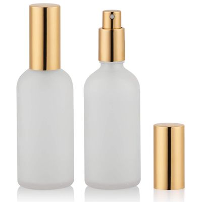 Glass Spray Bottle 3.4oz, Empty Frosted Perfume Atomizer, Fine Mist Spray,Gold Sprayer 2 PACK