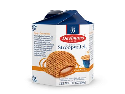 DAELMANS Stroopwafels, Dutch Waffles Soft Toasted, 2 Pack Assortment, Caramel, Office Snack, Kosher Dairy, Authentic Made In Holland, 8 Stroopwafels Per Box 2 Pack