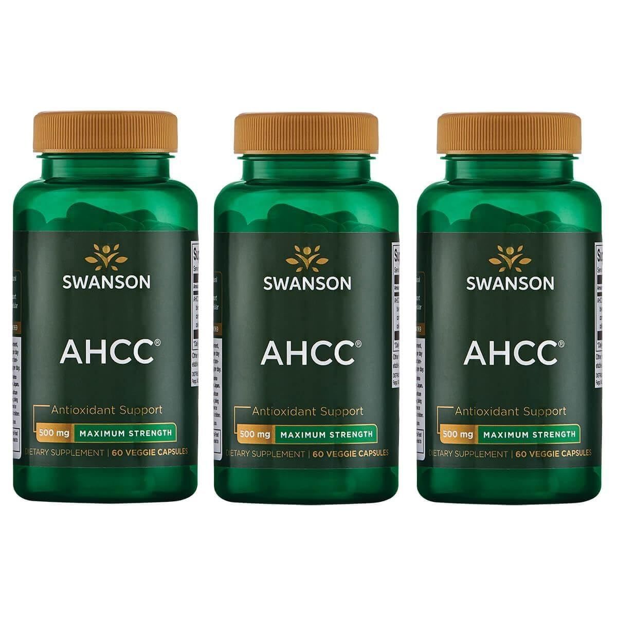Swanson Maximum Strength AHCC - Promoting Advanced Immune Support - Natural Supplement Aiding NK Cells &amp; Liver Support - 60 Veggie Capsules, 500mg Each 3 Pack