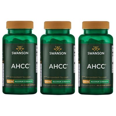 Swanson Maximum Strength AHCC - Promoting Advanced Immune Support - Natural Supplement Aiding NK Cells &amp; Liver Support - 60 Veggie Capsules, 500mg Each 3 Pack