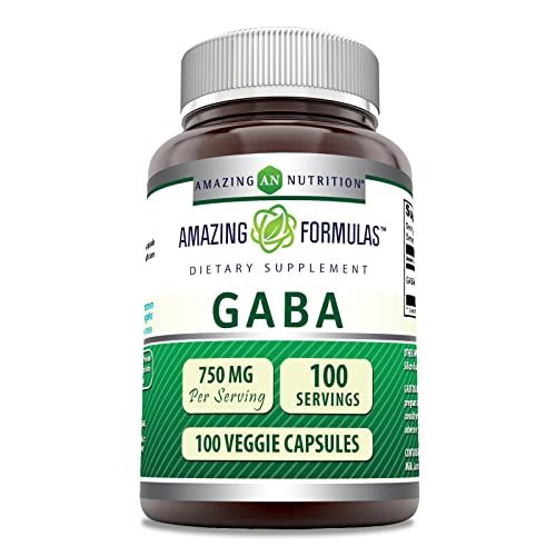 Amazing Formulas GABA Supplement 750 Mg per Serving 100 Veggie Capsules Non-GMO Gluten-Free Made in USA Ideal for Vegetarians