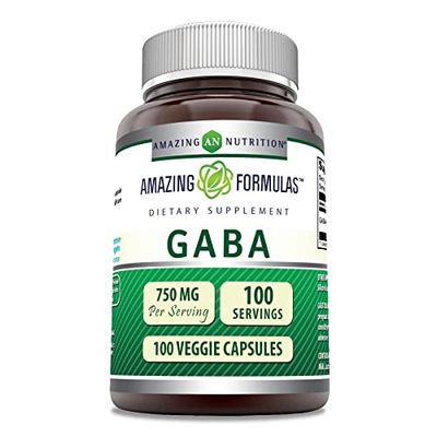 Amazing Formulas GABA Supplement 750 Mg per Serving 100 Veggie Capsules Non-GMO Gluten-Free Made in USA Ideal for Vegetarians
