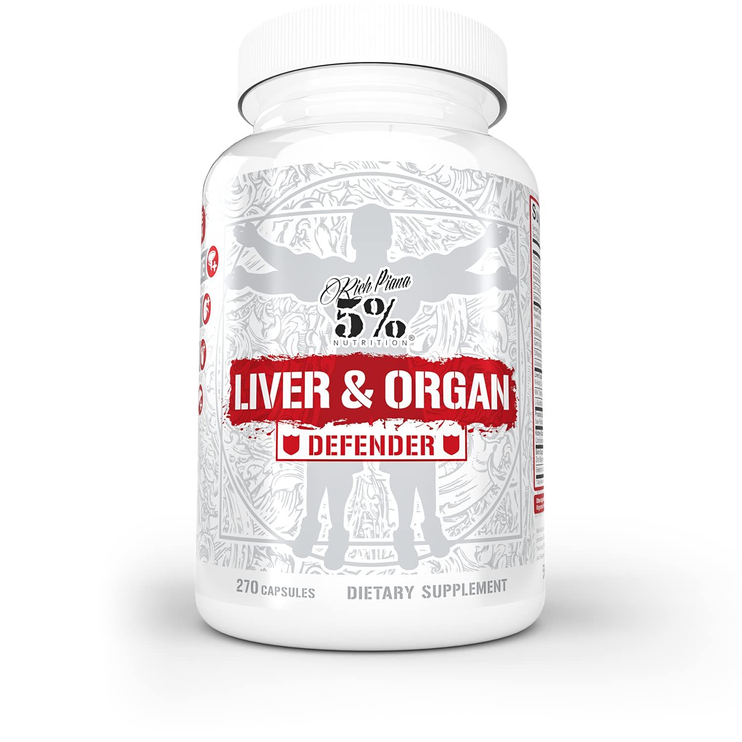 5 Nutrition Rich Piana Liver &amp; Organ Defender Cycle Support Plus NAC Liver Support, Prostate Supplement, Heart, Kidney, Skin Support Milk Thistle, Saw Palmetto, Hawthorn Berry 30-90 Servings