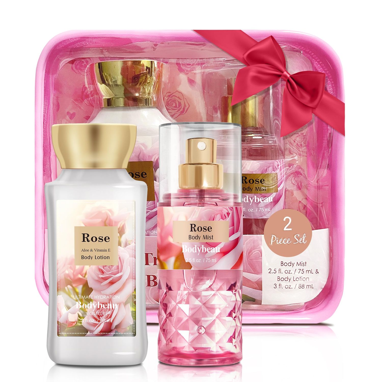 Bath and Body Gift Set for Women &amp; Girls, Rose 2PCS Set for - Body Lotion, Body Mist, Personal Portable Body Care Travel Set for Birthday Mother&#39;s Day Gifts for Her and Him