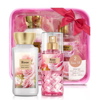 Bath and Body Gift Set for Women &amp; Girls, Rose 2PCS Set for - Body Lotion, Body Mist, Personal Portable Body Care Travel Set for Birthday Mother&#39;s Day Gifts for Her and Him