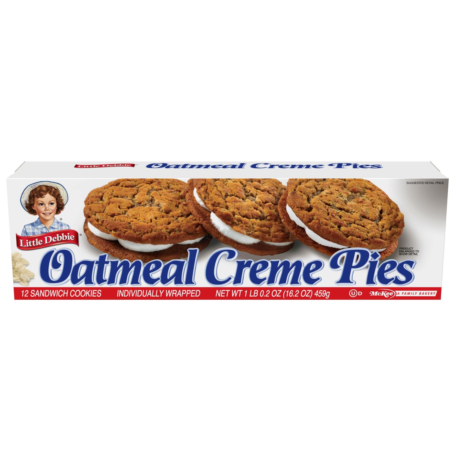 Little Debbie Oatmeal Creme Pies, 12 Individually Wrapped Sandwich Cookies, 16.2 OZ Box