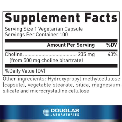 Douglas Laboratories Choline Bitartrate Supplement to Support Liver, Neurological and Heart Health, Mental Focus, and Nervous System 100 Capsules