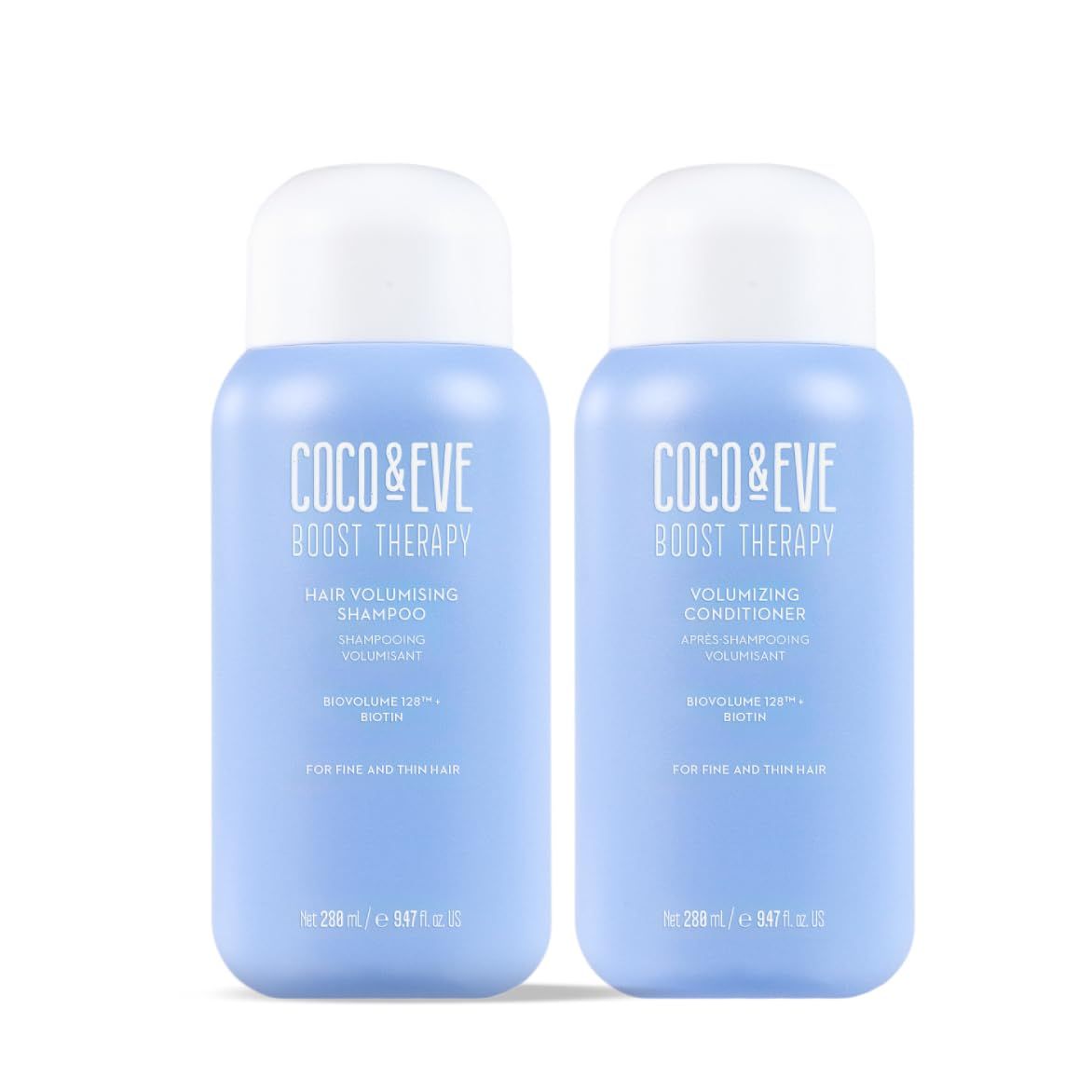 Coco &amp; Eve Boost Therapy Hair Volumizing Shampoo &amp; Conditioner Bundle Set. With Biotin to Target Fine, Thinning Hair. For Thickening, Nourishing, and Improving Volume, Density &amp; Shine. 18.94 Fl Oz