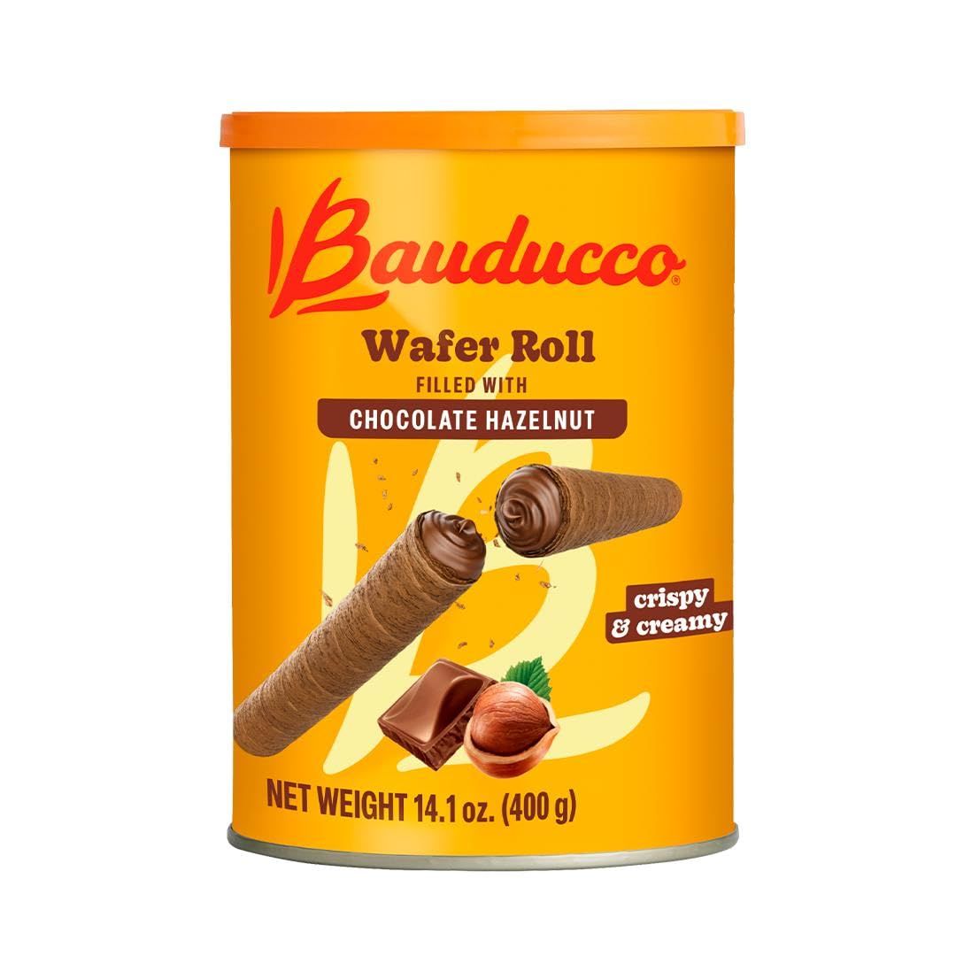 Bauducco Wafer Rolls, Chocolate Hazelnut, 14.1 oz Pack of 1 - Crispy Cream-Filled Cookies - Gourmet Rolled Wafer Sticks - Premium Dessert Treat - Perfect for Coffee, Parties &amp; Gift Baskets - Family...