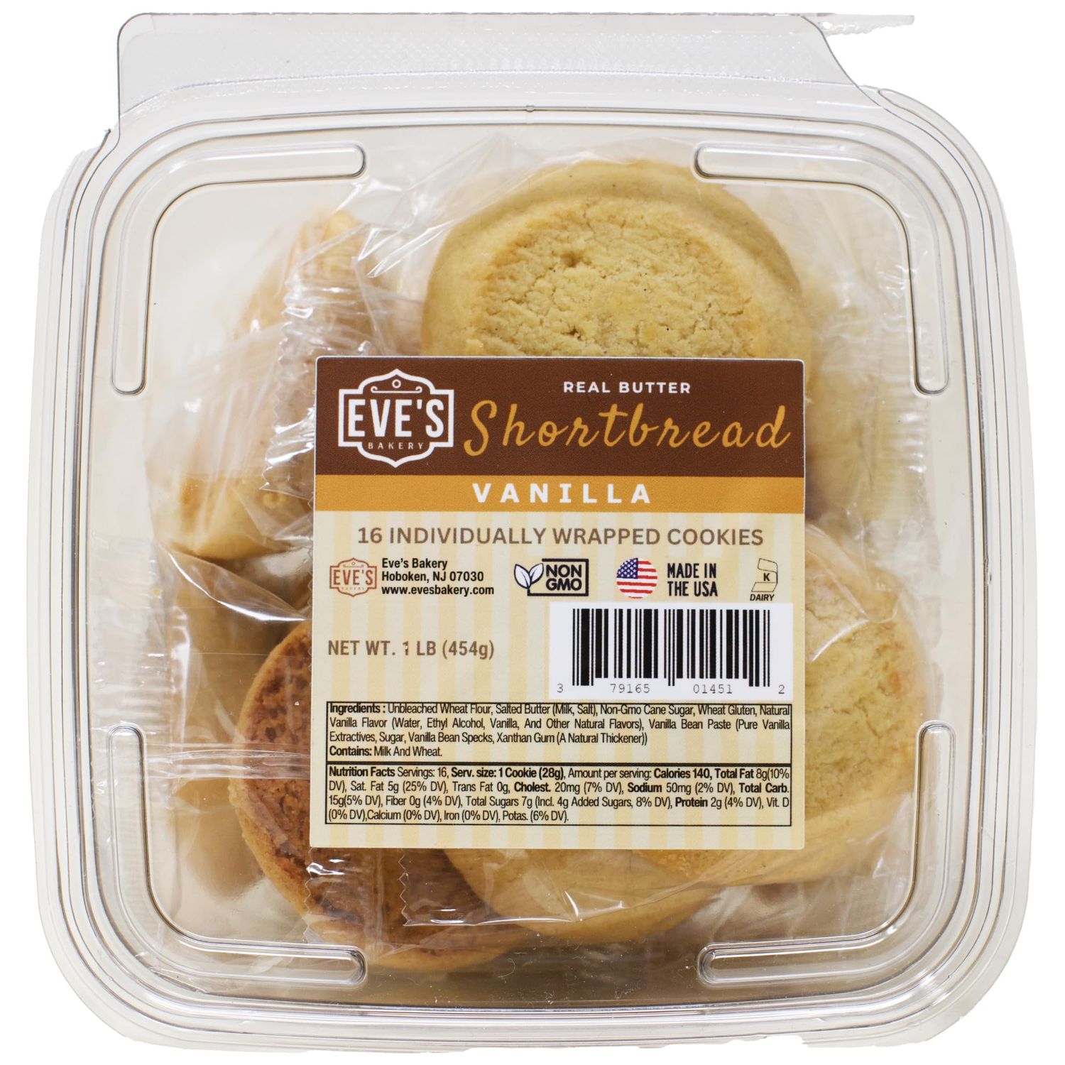 Eve&#39;s Bakery Real Butter Shortbread Cookies, 1 lb Cookie Box, Individually Wrapped Cookies and Snacks, Non-GMO, Made with Pure Cane Sugar, No Artificial Flavors, No Shortening or Preservatives, Sma...