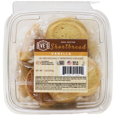Eve&#39;s Bakery Real Butter Shortbread Cookies, 1 lb Cookie Box, Individually Wrapped Cookies and Snacks, Non-GMO, Made with Pure Cane Sugar, No Artificial Flavors, No Shortening or Preservatives, Sma...