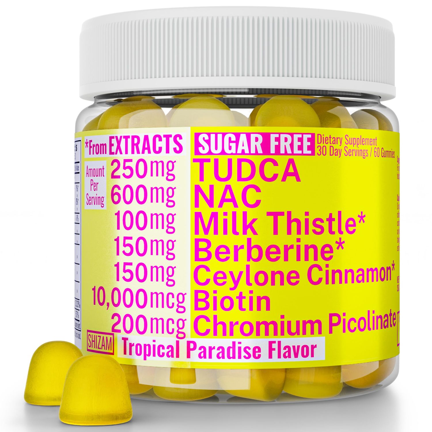 Sugar Free Gummies Gummies with Chromium Picolinate TUDCA NAC Organic Ceylon Cinnamon Milk Thistle Berberine Capsules Powder Supplements Alt Bile Salts N-Acetyl-L-Cysteine Biotin N-Acetylcysteine