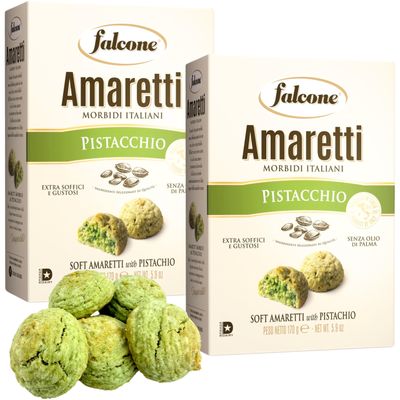 Falcone Soft Pistachio Amaretti Cookies from Italy 5.9 oz 170g Pack of 2 Italian Amaretti Morbidi - Traditional Pistachio Biscotti - Imported Pastry Biscuits