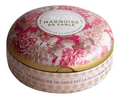 La Sablesienne, L'Ecrin Tresor Treasure Box Small Decorative Metal Round Tin of French Apricot Nuggets Shortbread Cookies, 6.2 Oz, Imported