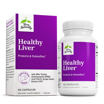 Terry Naturally Healthy Liver - Liver Function &amp; Health Support Supplement - Cellular Health Support with Andrographis EP80 &amp; French Grape Seed Extract - Gluten-Free Dietary Supplement - 60 Capsules