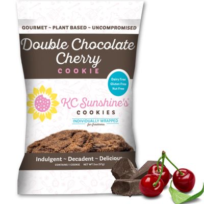 KC Sunshines Gluten Free Cookies Double Chocolate Cherry, Pack of 6 - Gluten Free Snacks - Dairy Free, Nut Free, Vegan Friendly &amp; Plant Based Cookies - Gluten Free Cookies Individually Wrapped