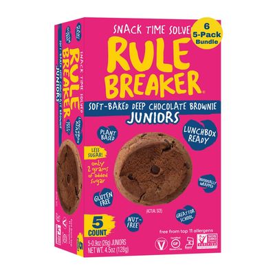 Rule Breaker Soft-Baked Chocolate Brownie Juniors 6 5-Count Box Bundle Gluten-Free, Nut-Free, Plant-Based, Top 11 Allergen-Free