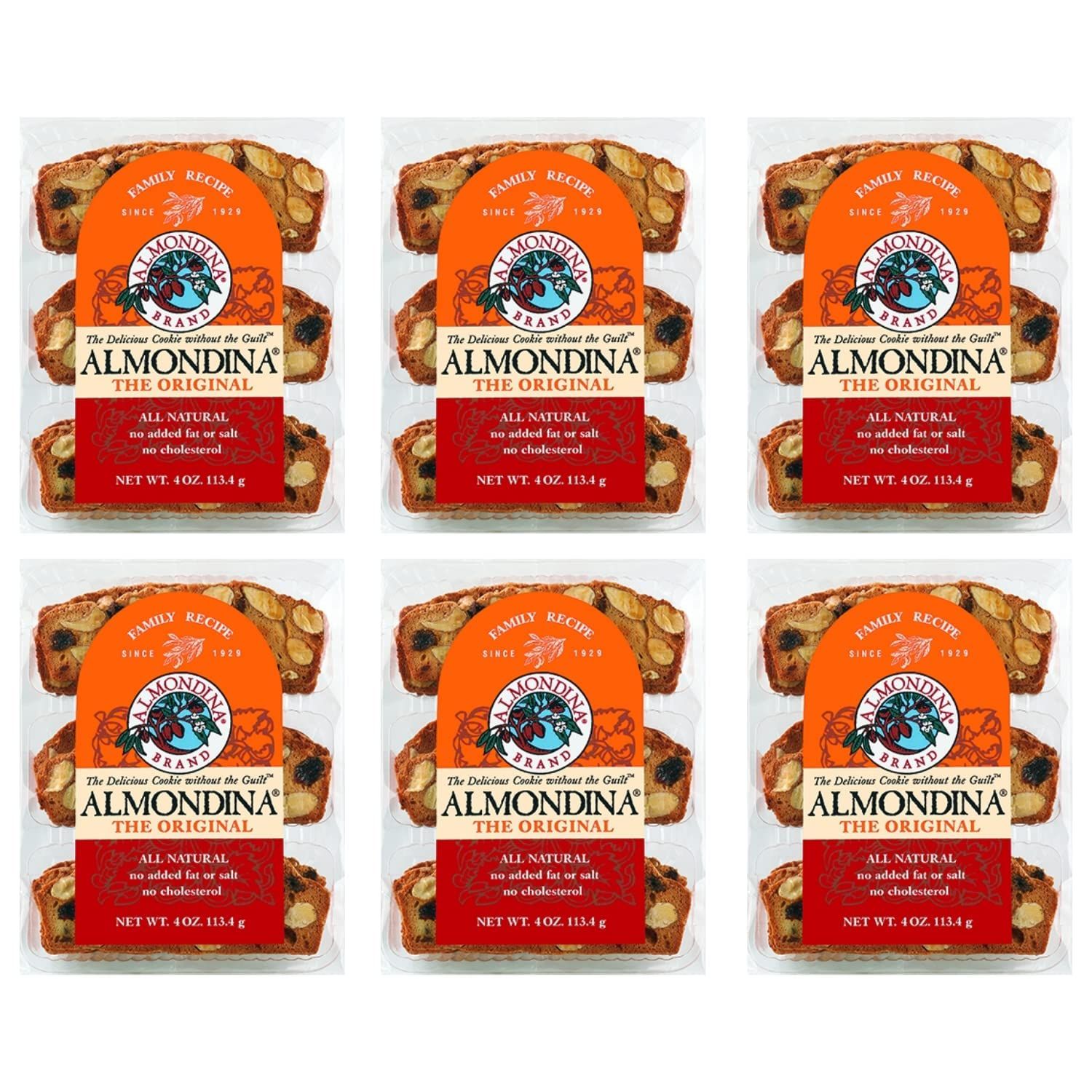 Almondina Almond Cookies, Original Flavor, Non-Dairy and Kosher Thin Cookies, Toasted with Natural Ingredients, Sweet and Crunchy Biscotti Snack, 4-Ounce Package Pack of 6