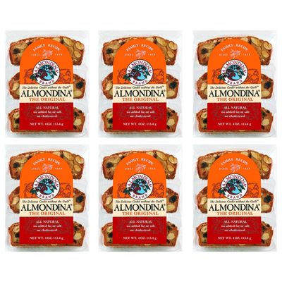 Almondina Almond Cookies, Original Flavor, Non-Dairy and Kosher Thin Cookies, Toasted with Natural Ingredients, Sweet and Crunchy Biscotti Snack, 4-Ounce Package Pack of 6