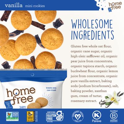 Homefree Treats You Can Trust Gluten Free Mini Cookies, Single Serve, Vanilla, 70 organic, 1.1 Ounce Pack of 10
